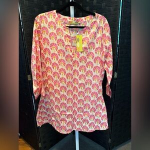 Rock Flower Paper Pink and Yellow Patterned Women's Tunic Top